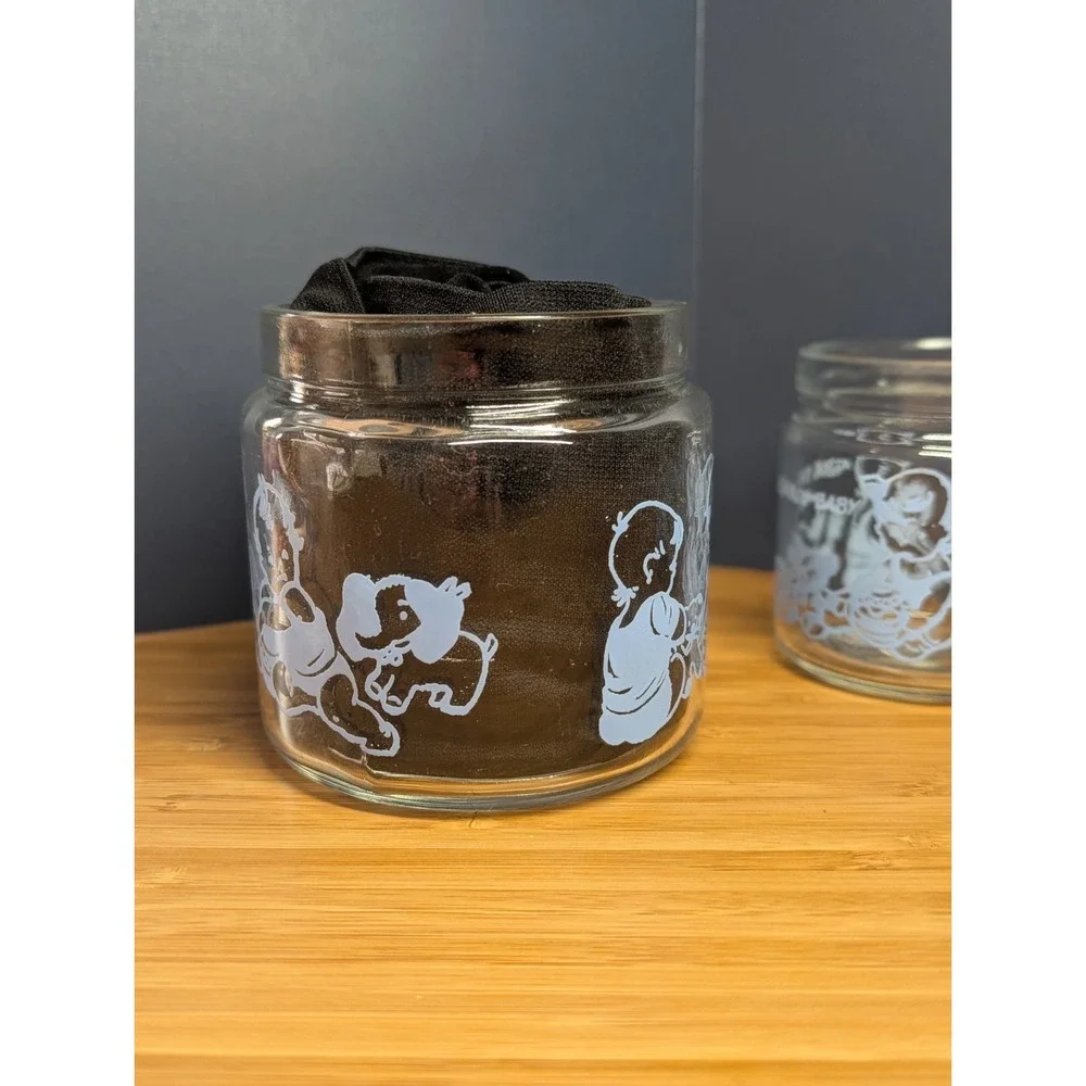 Vintage Baby Nursery BLUE Vanity Changing Table Glass Jar Set W/Tray Lids 1950s